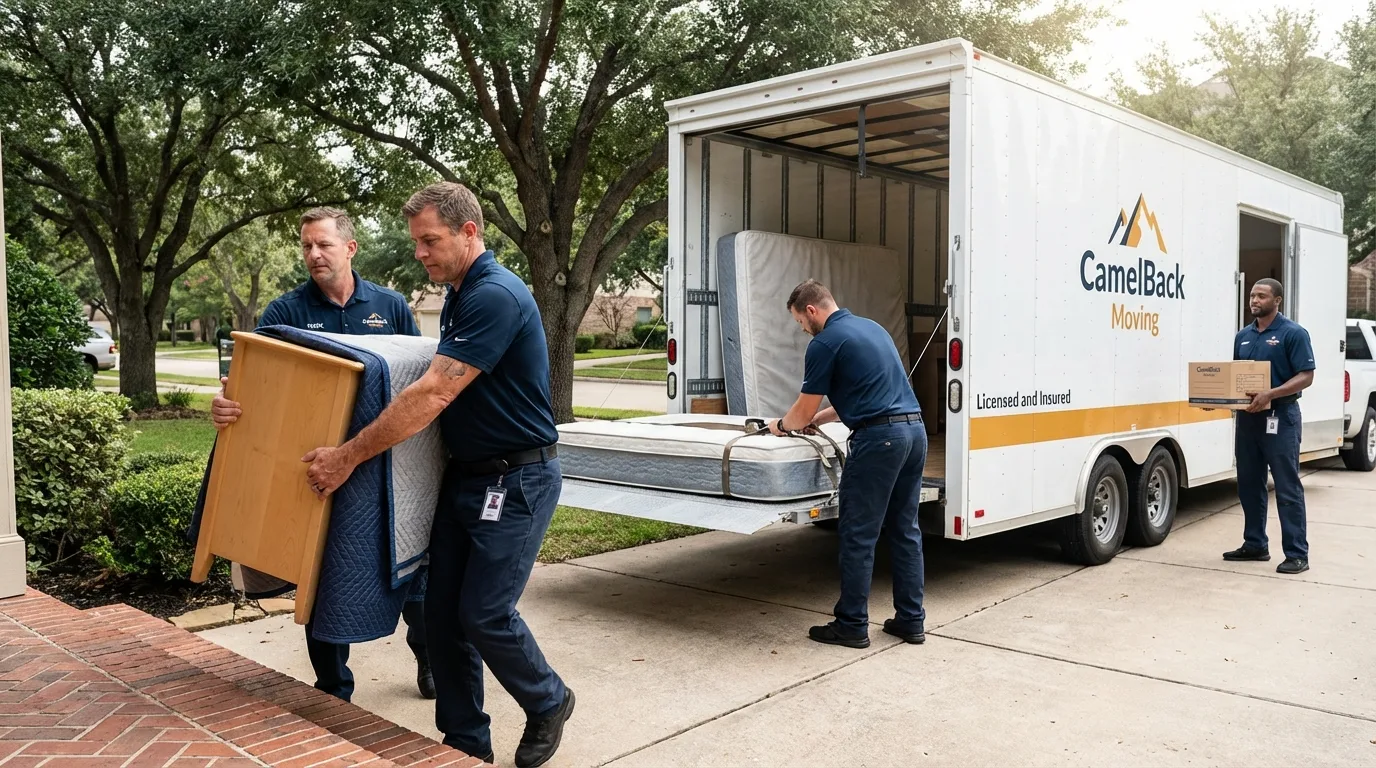 Crew loading residential truck for cross-state move from Teaneck, NJ