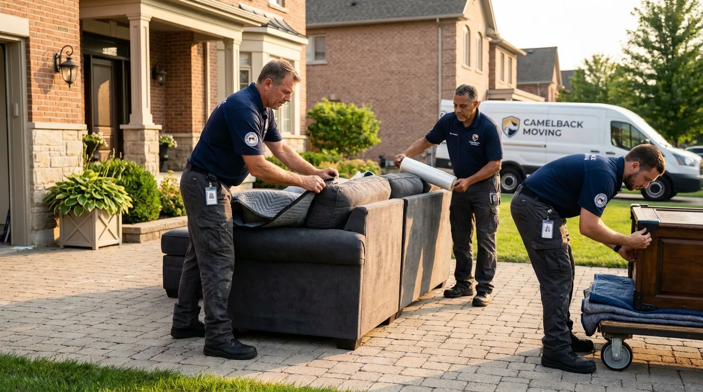 Large estate moving crew wrapping furniture in Teaneck, NJ
